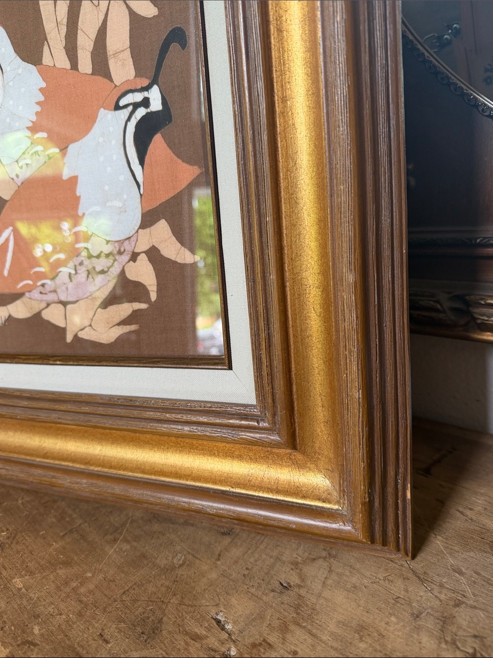 Vintage large 17x20 framed quail MCM artwork - Picture 9 of 10